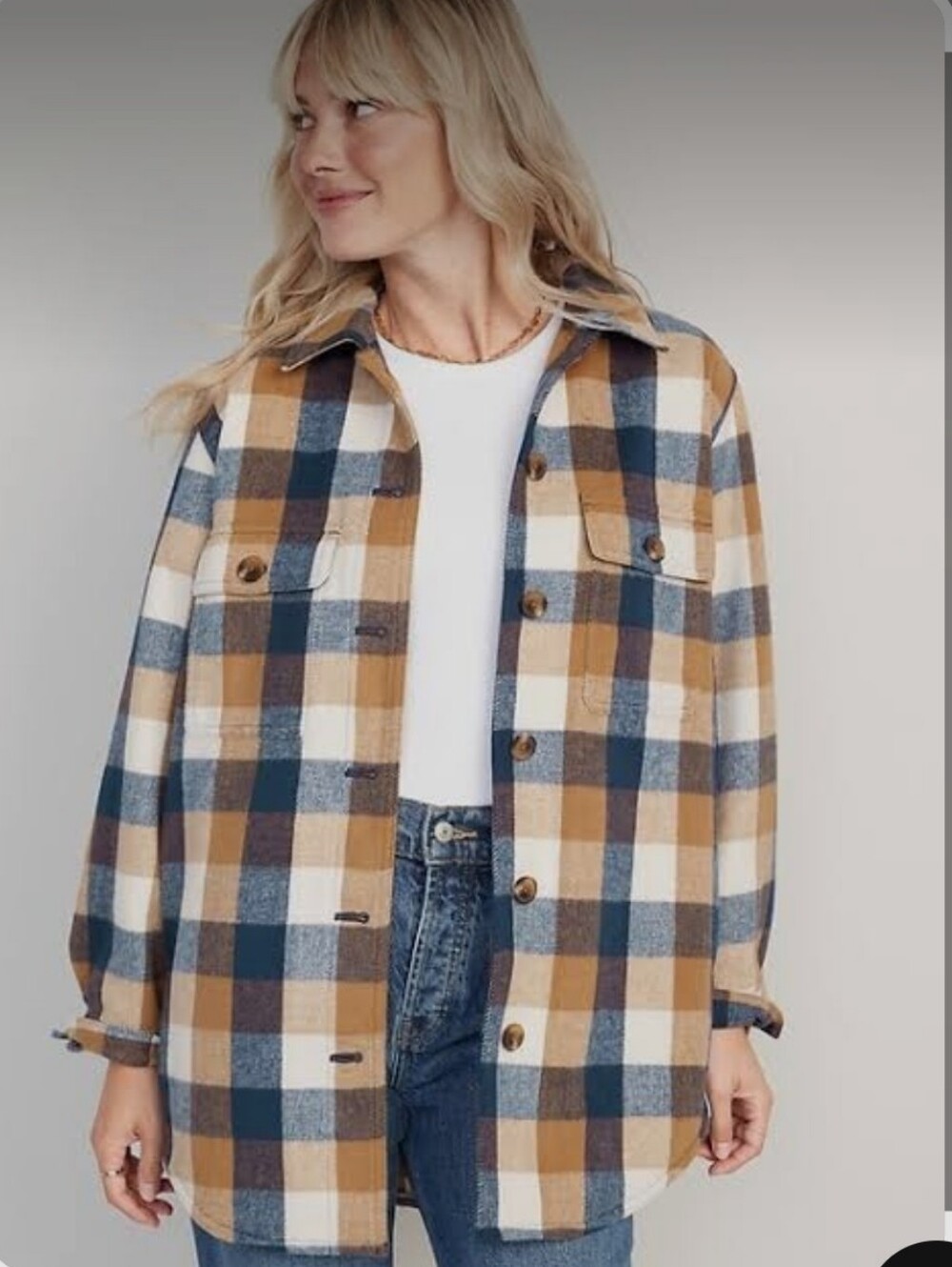 Old Navy Women's Check Brushed Fabric Utility Shirt Jacket - L PETITE